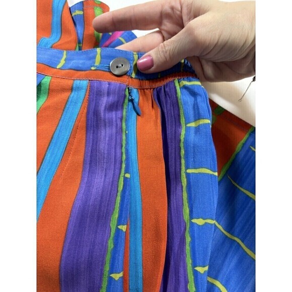 Vintage Jaeger Silk Long Shorts Blue Orange Striped Stripes Small - Picture 10 of 10